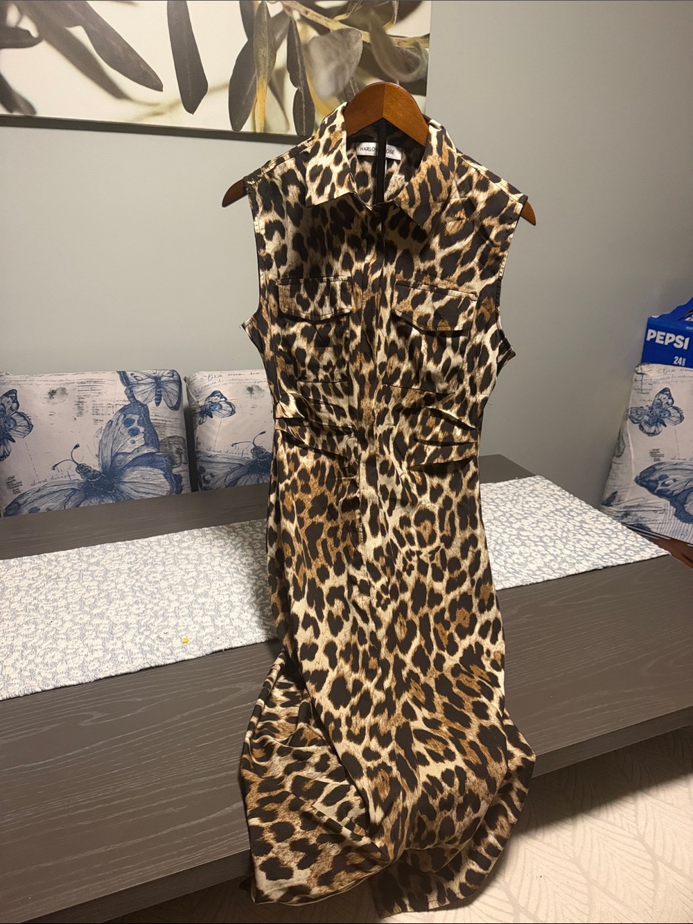Sleeveless Leopard-Print Collared Midi Dress in Brown by